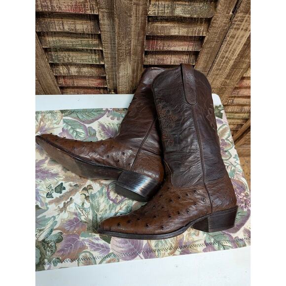 Nocona Vintage Brown Full Quill Ostrich Leather Western Cowboy Boots 9.5 D main image 9